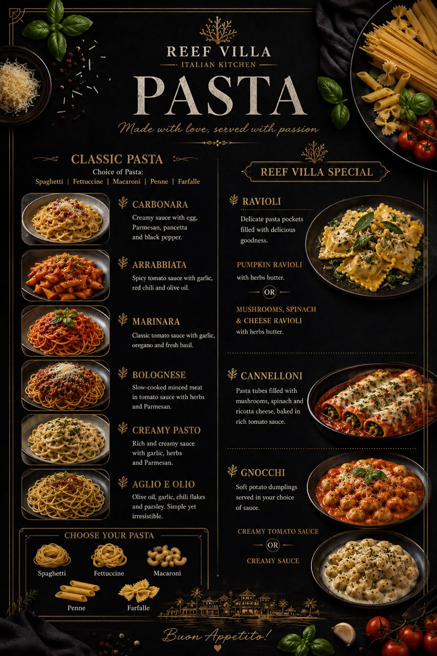 Pasta menu
